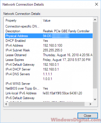 dos command for mac address win10 dos command for mac address win10